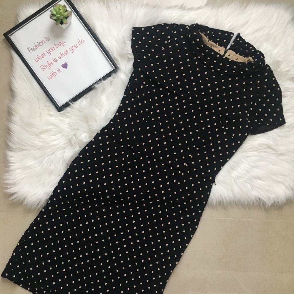 Talbots Black Gold Polka Dot Dress